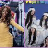 (Left) Afrobeats singer-songwriter Ayra Starr, (Right) four members of the K-Pop group NewJeans